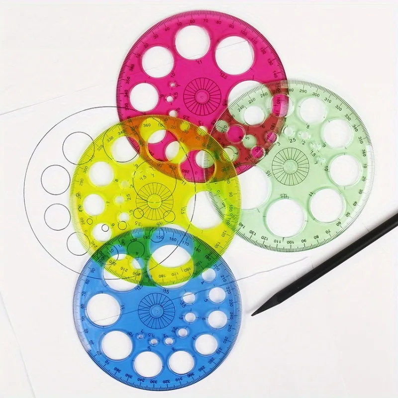 360-Degree Rotating Transparent Blue Circular Ruler for Drafting and Office Use