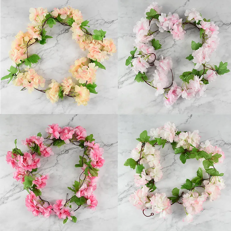 235 cm weiß rosa künstliche Sakura Blumen Rebe für Hochzeit Kranz Bogen Dekoration Braut gefälschte Pflanzen Dekor Blumenranken – Detail 6