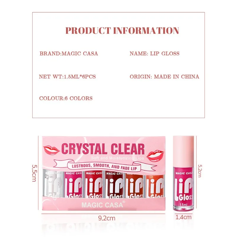 6pcs/set Hydrating Jelly Lip Oil long-lasting Moisturizing smooth shimmering Lip Hydrating Liquid Makeup Tool Gift