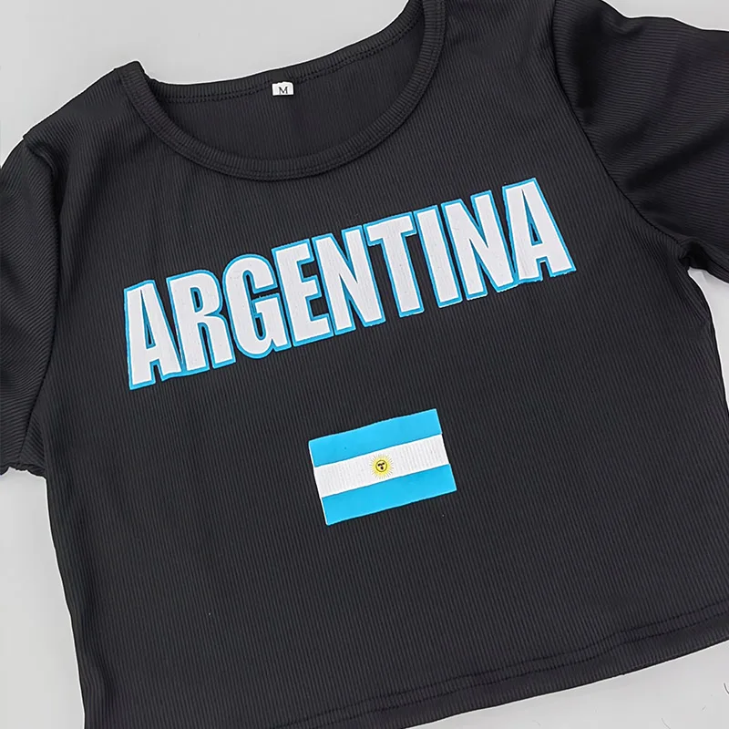 Y2K Retro Sexy Black Slim Hollow Street T-Shirt Summer Fashion Punk Goth Joker Backless Crop Top Gost Messi Football Argentina