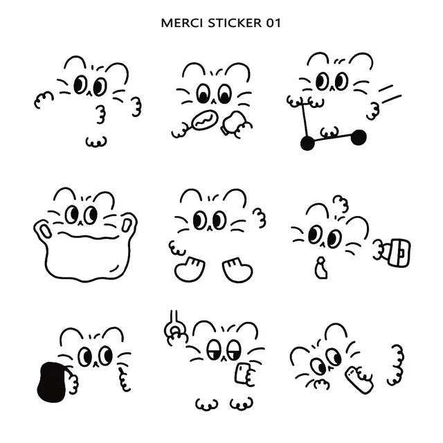 Koreai Ins Egyszerű Stroke Francia Macska Mindennapi Élet Rajzfilm Nélküli Matrica Diy Scrapbooking Folyóirat Kollázs Telefon Dekoráció - Image 3