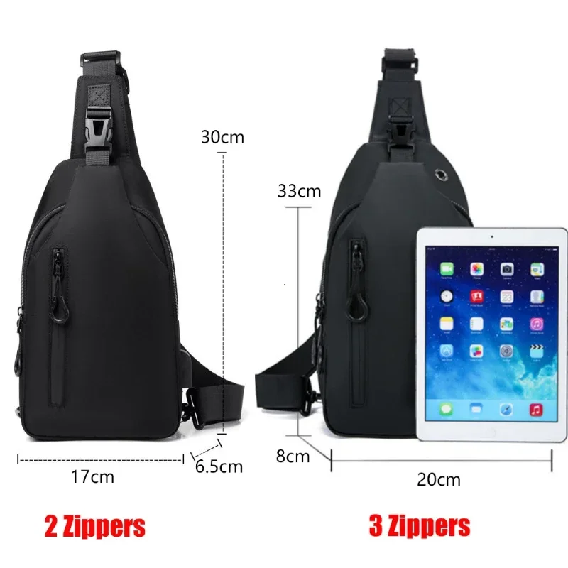 Men Bag Fashion New Solid Color Men Chest Bag Outdoor Casual Fashion One Shoulder Crossbody Bag Nylon USB Charging Shoulder Bags