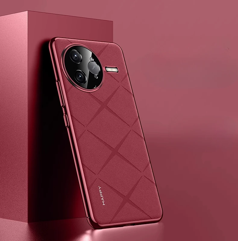 Luxury Leather Phone Case with Plating Camera Lens Protection