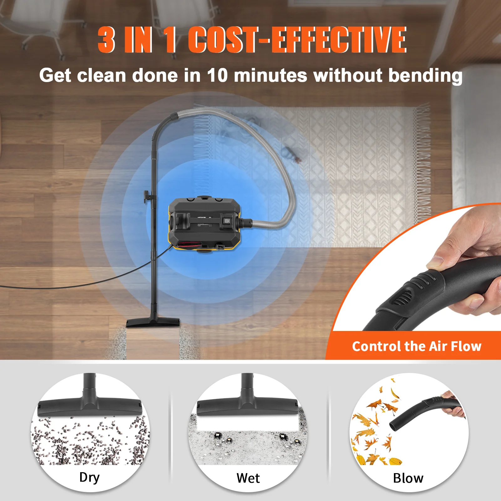 SucceBuy Portable Wet and Dry Vacuum Cleaner 15L For Car & Home Appliance 1200W Power Strong Suction Vacuum Cleaner & Air Blower 4