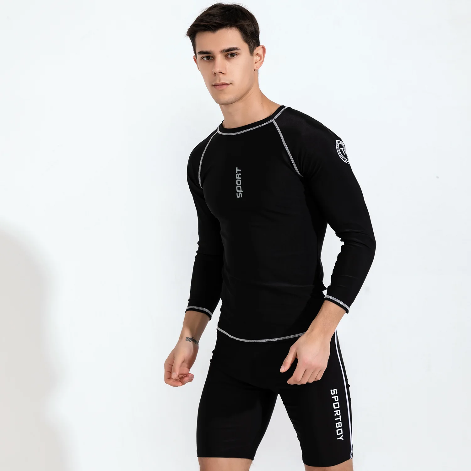 Rash Guard Bathing Suit Man Surf Men's Swimwear Long Sleeve Two Piece Swimsuit Swimming Shorts Sports Beach Monokini Boy
