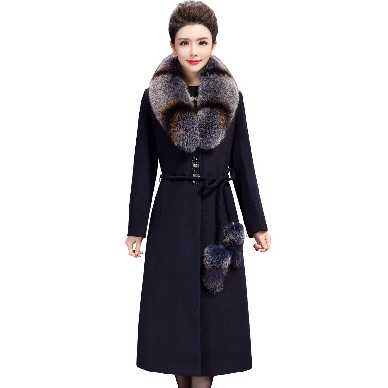 

Fashion Women Woolen Jacket Nice Winter Pop Middle-Aged Slim Pocket Double Thick Warm Women Coat Female Long OutwearR1558[Black】