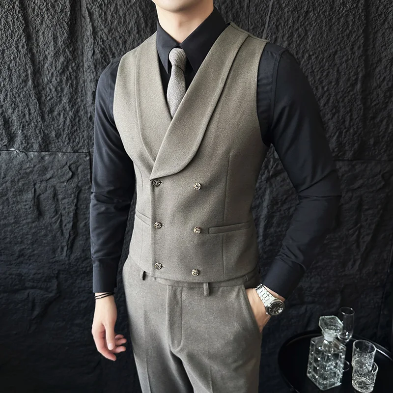 Vest + Pants High -end Brand Fashion Business Men's Leisure Office Suit Vest Bride's Wedding Dress Party Waist Coat 4