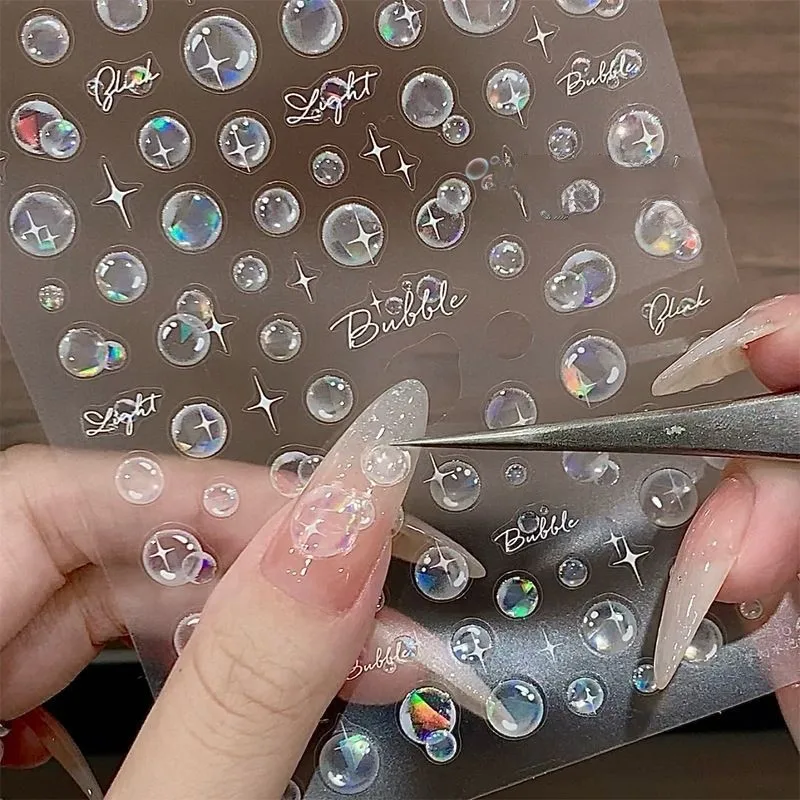 Summer Beach Fantasy Nail Art Stickers - Self-Adhesive Water Bubble & Sea Life Design