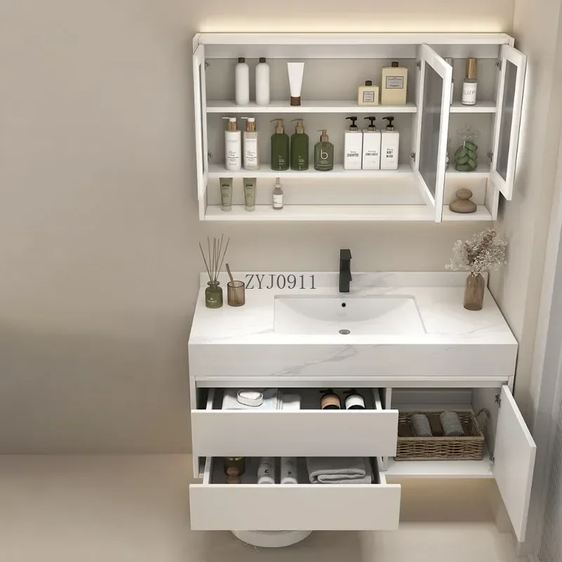 Modern Marble Pattern Slate Bathroom Cabinets Combination Home Furniture Smart Bathroom Integrated Basin Storage Cabinet U b
