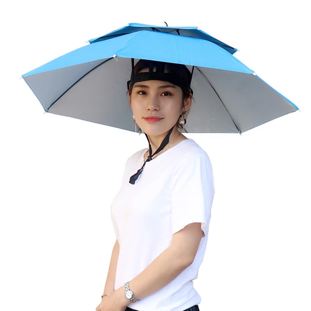 Portable Foldable Fishing Sunshade Headwear Umbrella Hat Double-Layer UV Protection Sunscreen Umbrella Caps Outdoor Parasol 2