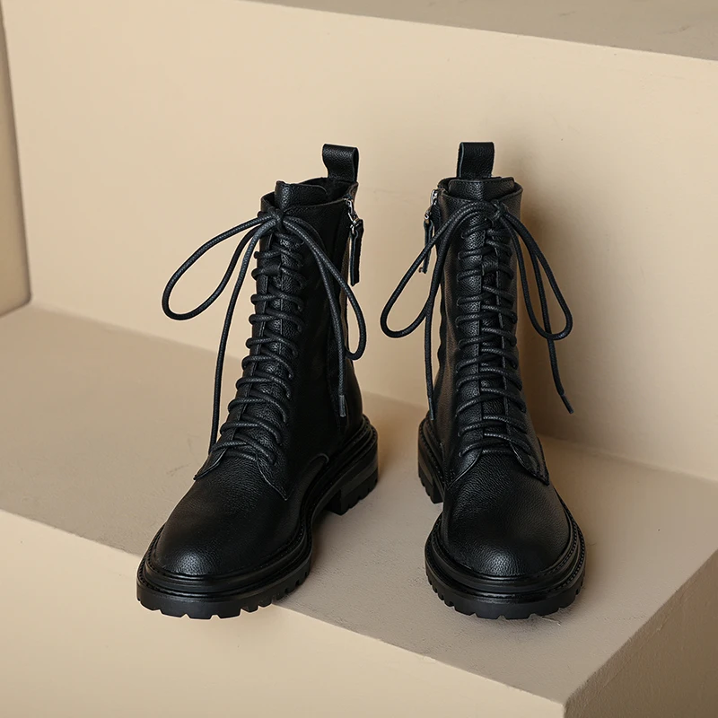 

Женские ботильоны, черные/коричневые длинные ботинки на шнуровке, женская обувь из материкового Китая