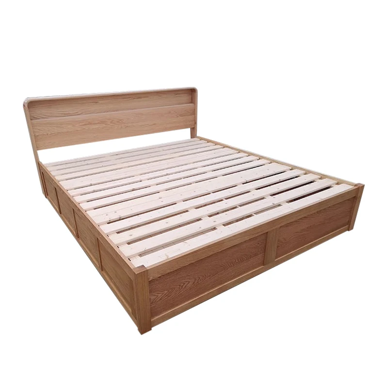 

Solid wood box bed oak air bar socket Nordic simple storage double multifunctional