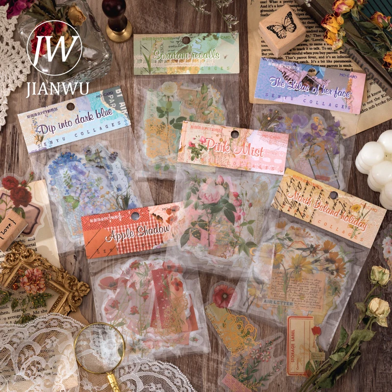 JIANWU 30 Sheets Senyu Collage Poem Series Vintage Flower