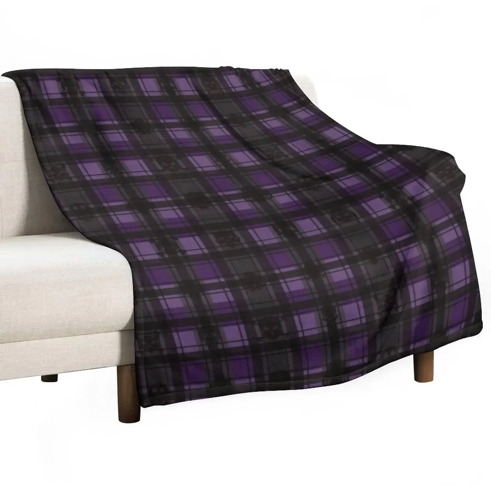 

Purple Gothic Skull Plaid Throw Blanket Soft Fashion Sofas Cute Plaid Blankets