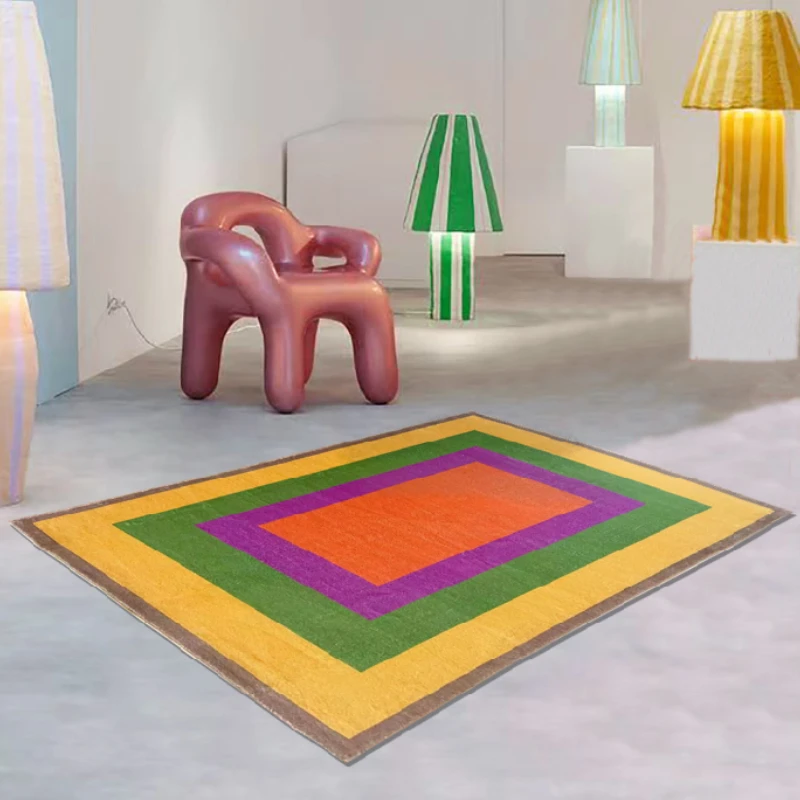 

Living Room Carpet Retro Sweet Rainbow Color Cute Hairy Bedroom Mat Large Area Home Decoration IG Soft Coffee Table Balcony Rug