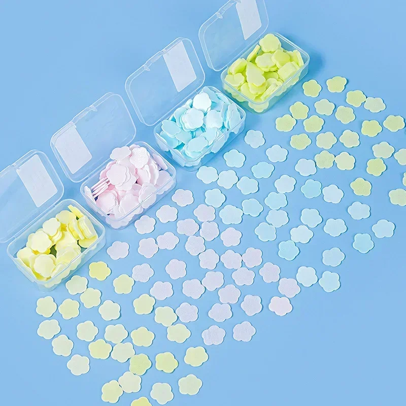 Disposable Mini Petal Soap Paper for Children Hand Washing Cleaning Soap Sheets Paper Outdoor Portable Flakes Toilet Soaps