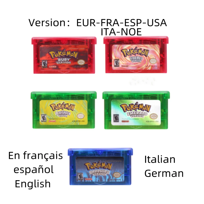 

32 Bit GBA Video Game Cartridge Console Card Pokemon Emerald FireRed LeafGreen Ruby Sapphire with Shiny Label Multi-language