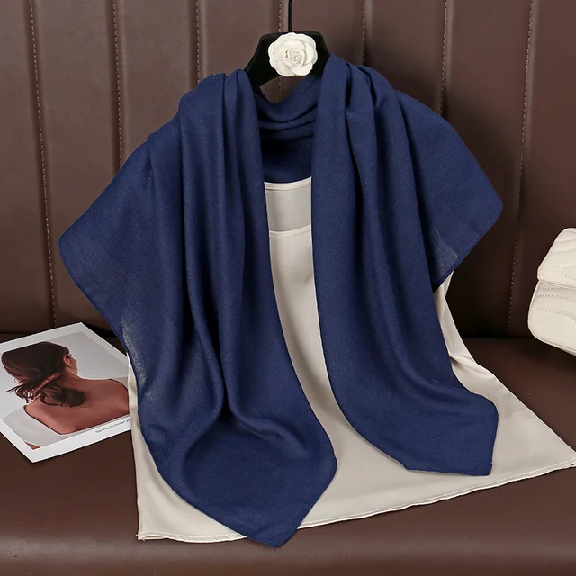 Foulard carré fin et doux pour femmes, 90x90cm, simplicité, couleur unie, foulard en coton et lin, Hijabs musulmans, accessoires de sac
