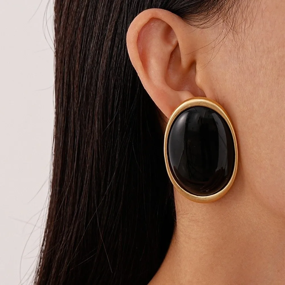 New Geometric Resin Dangle Earrings Wine Red Color Vintage Trend Stud Earrings Large Sweet Oval Earrings For Women