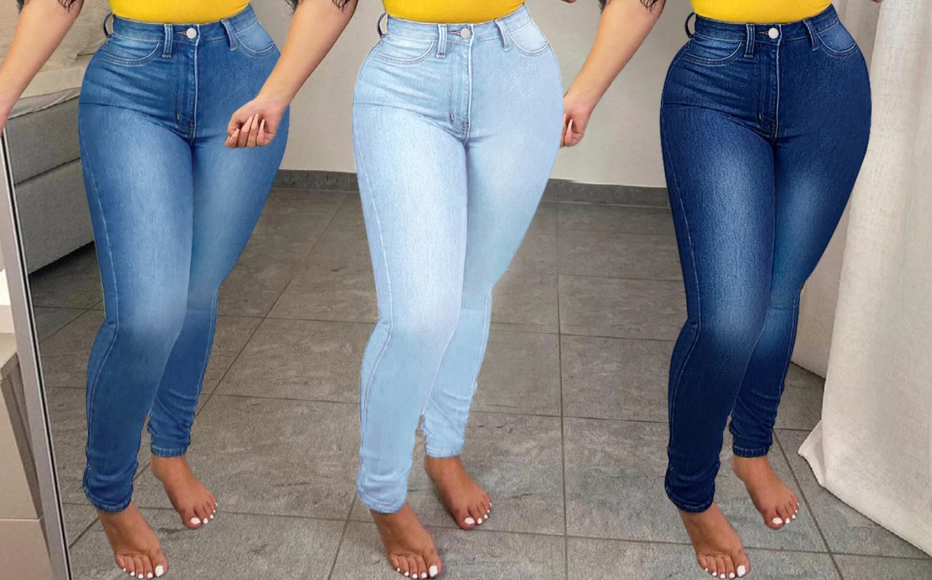 Solid Color Fashion Slim Fit Stretch Denim Trousers Ladies Jeans Women's Clothing women’s korean slim fit jeans fashion solid color ripped hole tassel stretch mid waist denim pencil long pants trousers