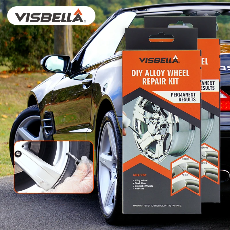 Visbella 2PCS Car Alloy Wheel Scratch Repair Kit Tire Rim Damage Remover Painting Adhesive Tools Quick Fix for Auto Steel Rims