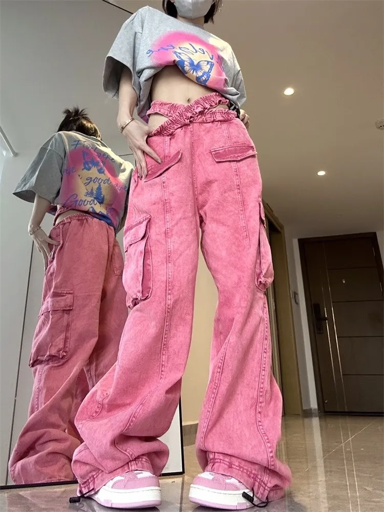 

Women ins trend pants high street American oversize spicy retro work multi-pocket jeans female models tide loose casual pants