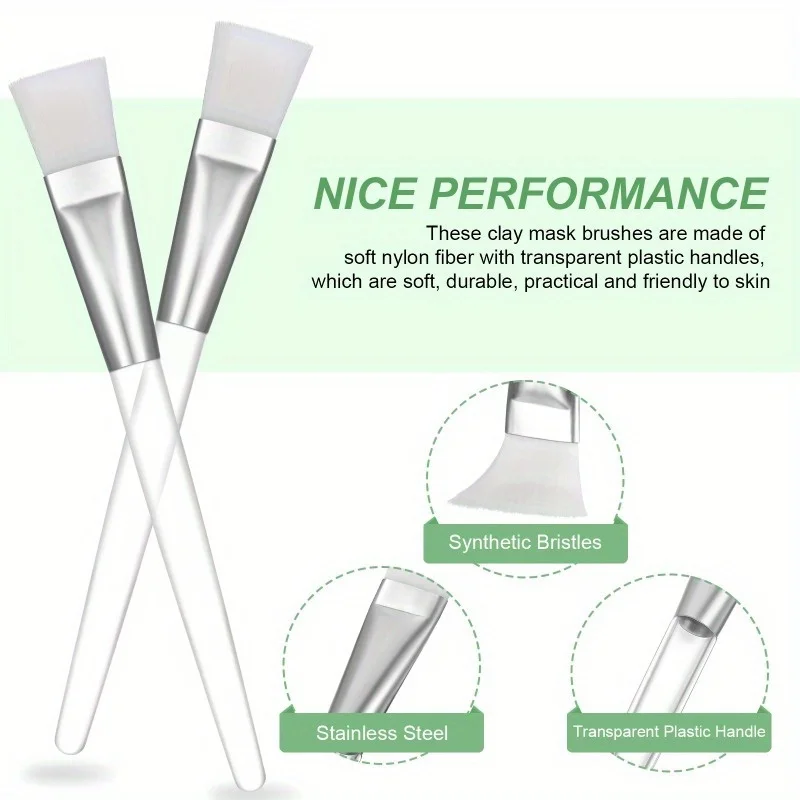 5pcs Soft Facial Mask Brush with Clear Plastic Handle for Skin Care and Body Butter Application