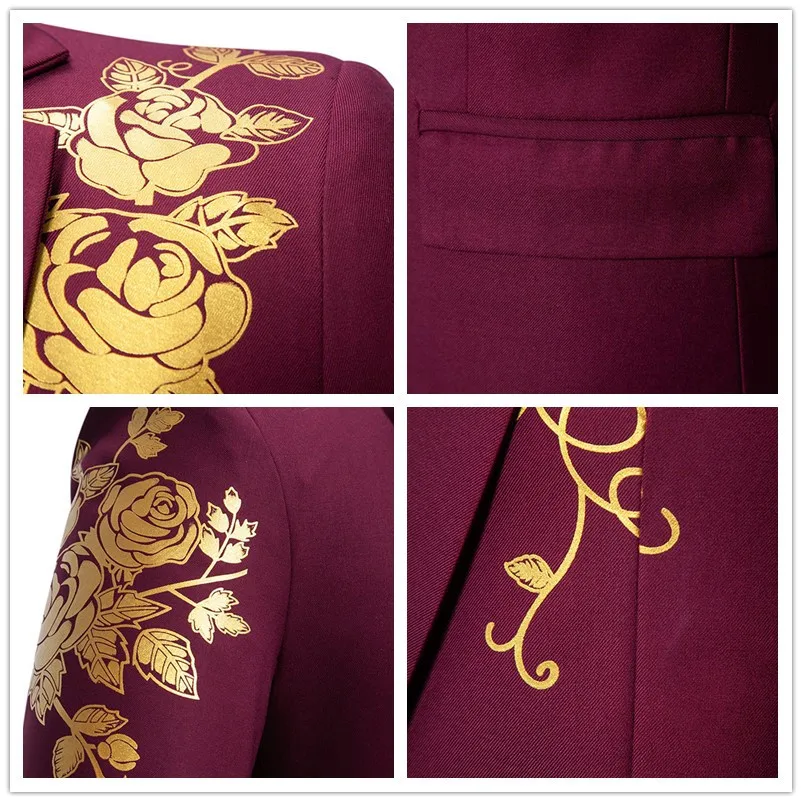 Men's Paisley Floral Gold Bronzing Printed Blazer Luxury Evening Prom Dress 2024 Suits Formal Jackets for Men Costume Homme Coat 5