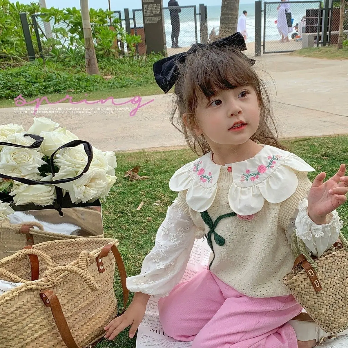 2025 Girls 3D Embroidered Flowers Cotton Shirts Fashion Elegant