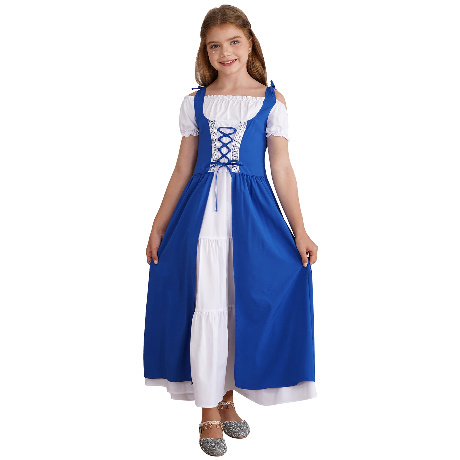 

Kids Girls Medieval Renaissance Dress Princess Maxi Retro Long Dresses Halloween Carnival Party Cosplay Fancy Dress Up Clothes