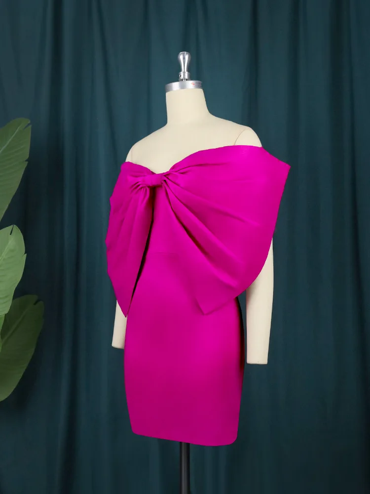Plus Size Women Evening Dresses Bow Off Shoulder Party Dress Female Luxury Designer Cloth 2023 Spring Elegant Birthday Robe