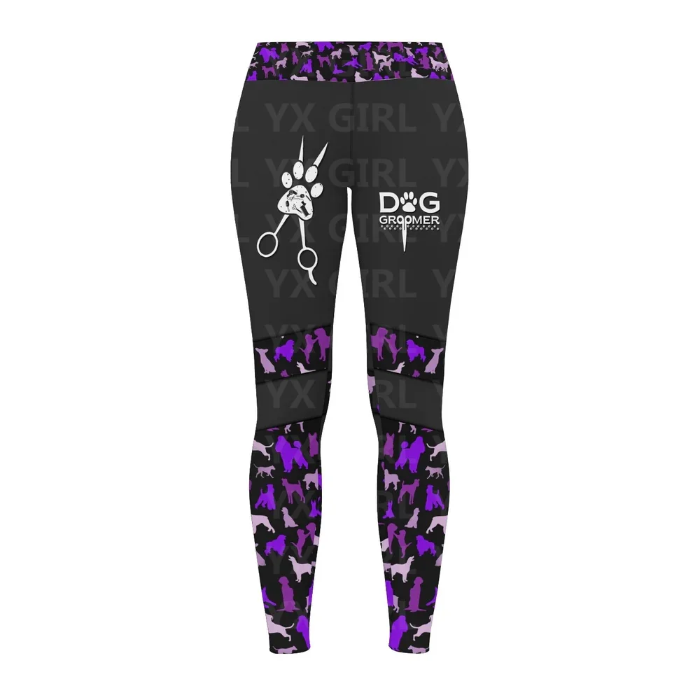 여성용 반려동물 그루머 그루밍 레깅스, 블랙 & 핑크 3D 올오버 프린트 레깅스 선물