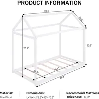 Wood House Bed,Floor Bed with Wood Slats,No Box Spring Needed, White 2