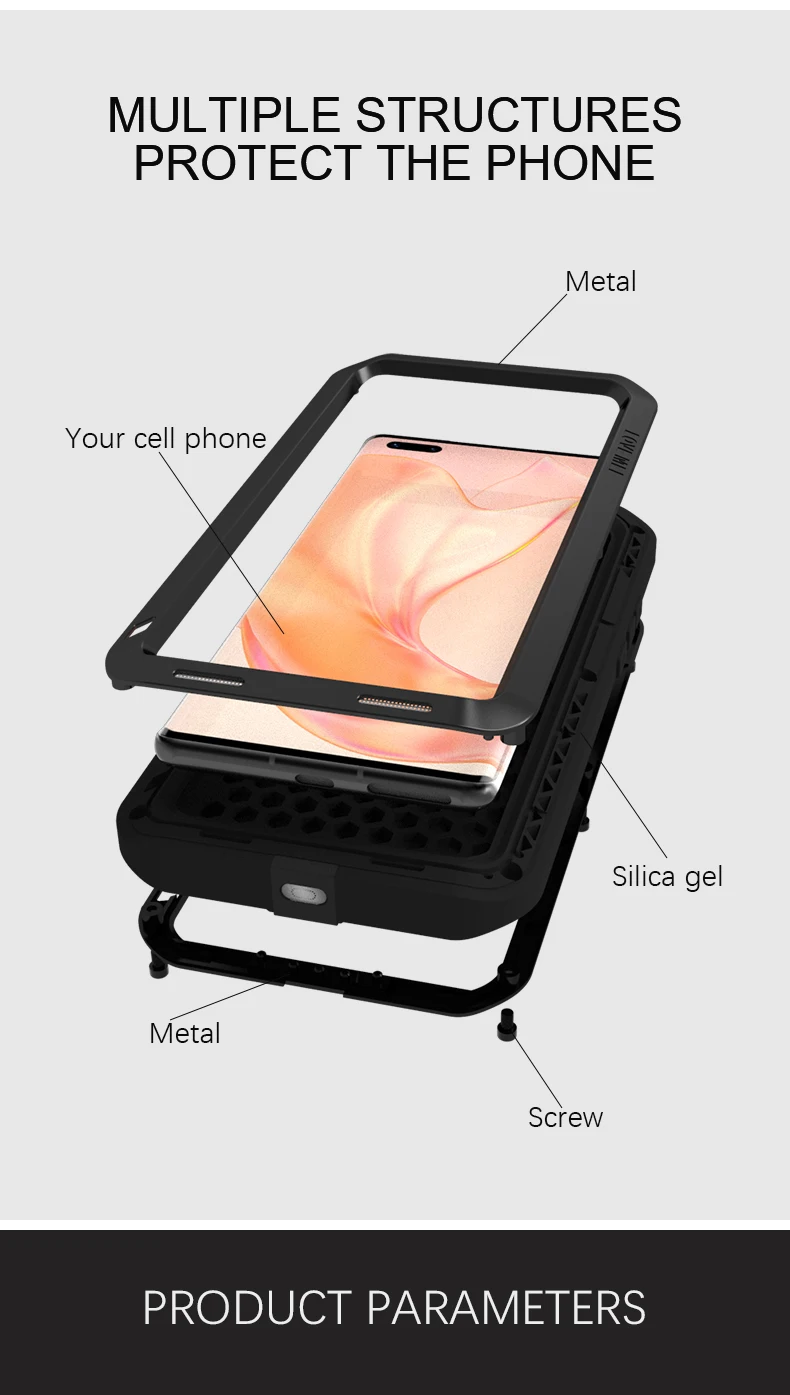 Love Mei Phone Case For Huawei Mate 40 Pro Powerful Shock Dirt Proof Water Resistant Metal Armor Cover Coque For Mate40 Pro Plus