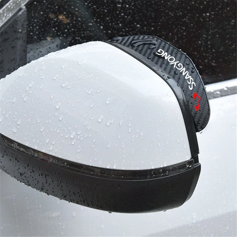 2pcs Car Rear View Mirror Rain Eyebrow Visor Carbon Fiber Rain Cover for SsangYong Rexton Actyon Sport Xlv Auto Accessories