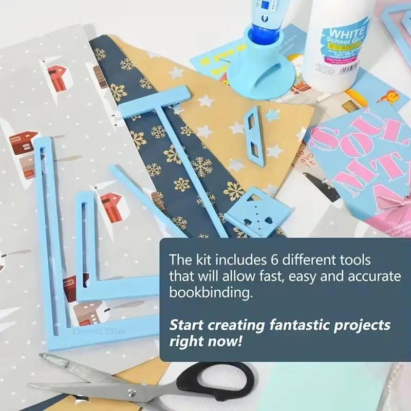 Set di 6 Strumenti per Rilegatura e Scrapbooking, Kit per Principianti con Stencil e Guide per Creare Quaderni e Diari Fai-da-Te - immagine 2