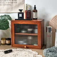 Cosmetic storage cabinet Changhong glass small cabinet clamshell cabinet door solid wood desktop retro European double-layer sto 1