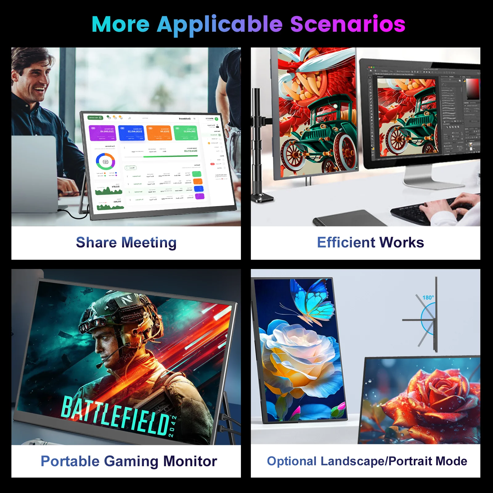 4K 144Hz 19인치 휴대용 모니터 화면 2160P HDR 16:10 디스플레이 (VESA 홀, HDMI, USB Type-C 지원) 외부 보조 모니터 게이밍