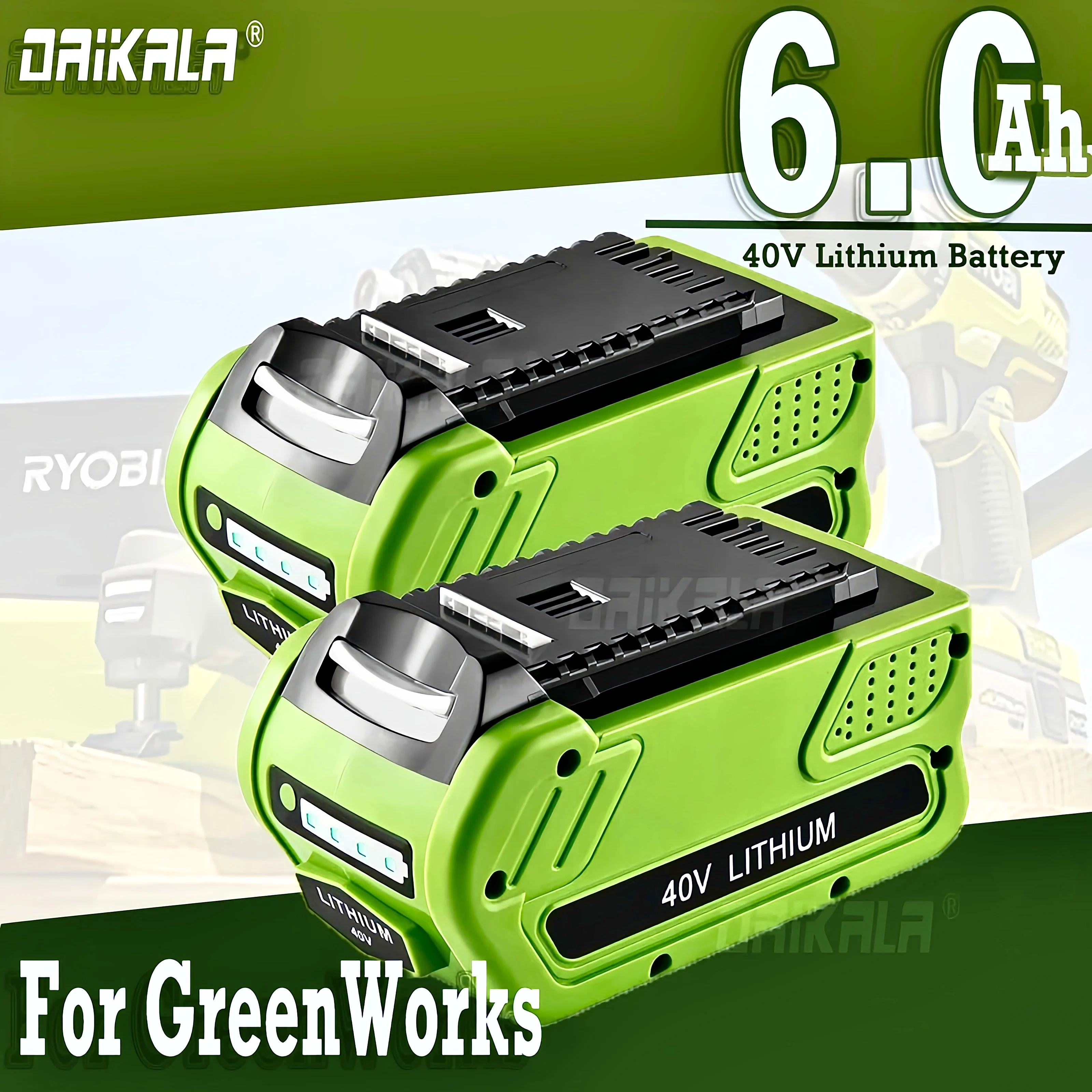

40V 6.0Ah Rechargeable Li-ion Battery 40V 6000mAh for Green works G-MAX gmax Lawn Mower Power Tools Battery
