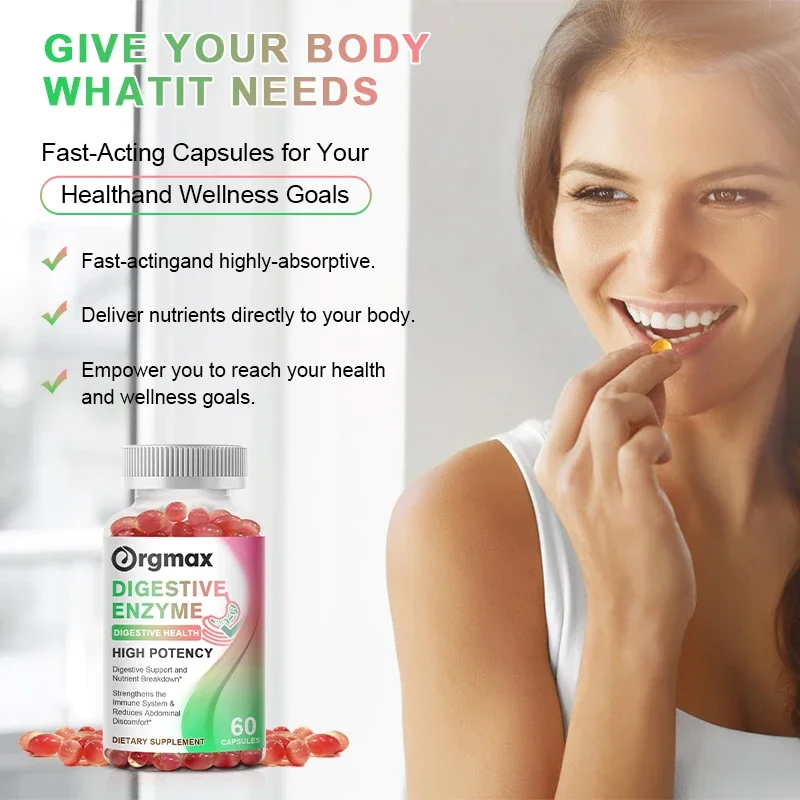 Lipase, & 14 Other Enzymes-Orgmax Digestive Enzymes Capsules Probiotics with Amylase, Bromelain, Protease