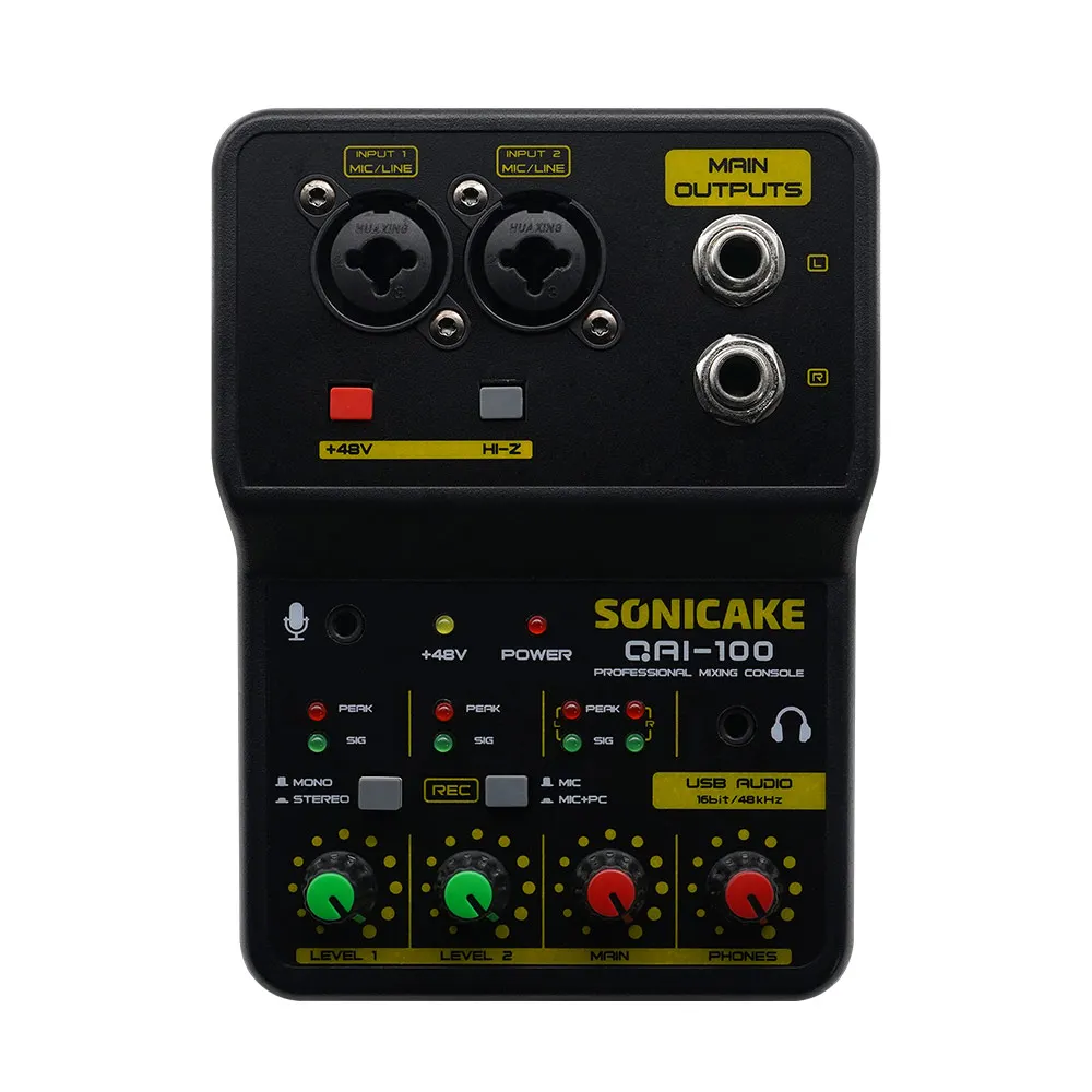 2-Channel Mini Audio Mixer with Sound Card DJ Studio Music Recording Home Karaok