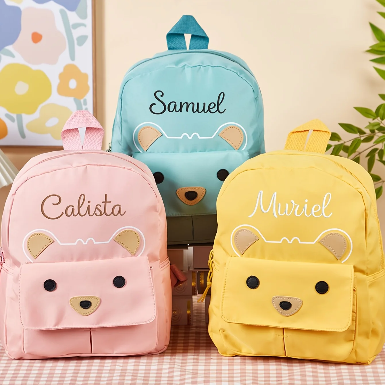 Adorable Bear-Inspired Backpack with Personalized Embroidery and Spacious Interior for Autumn Adventures and Everyday Use