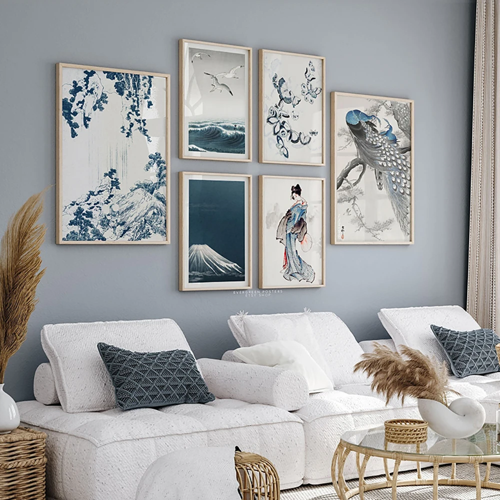 

Blue Japanese Prints Koson Hokusai Vintage Wall Art Canvas Painting Japan Art Asian Wall Decor Woman in Kimono Poster Pictures