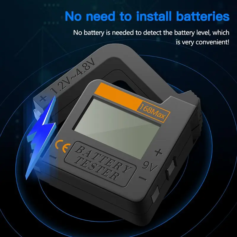 

Practical 168Max Universal Digital Battery Capacity Tester for Lithium 18650 AA AAA 6F22 9V CR2032 Cell Button Batteries