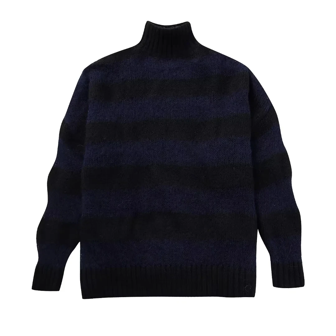 

TRAF Stylish Women's Sweater 2023 Vintage Striped Knit Turtleneck Pullovers Woman Clothing Long Sleeve Tops Autumn New Knitwears