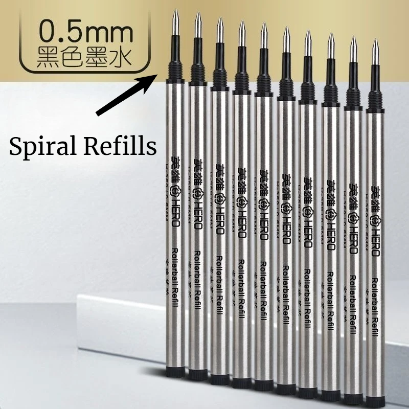 히어로 교체용 젤 펜 리필 블랙 0.5/0.7mm 학생용 학교용 롤러볼 펜 유니버설 스트레이트 플러그/스파이럴 패턴 블랙