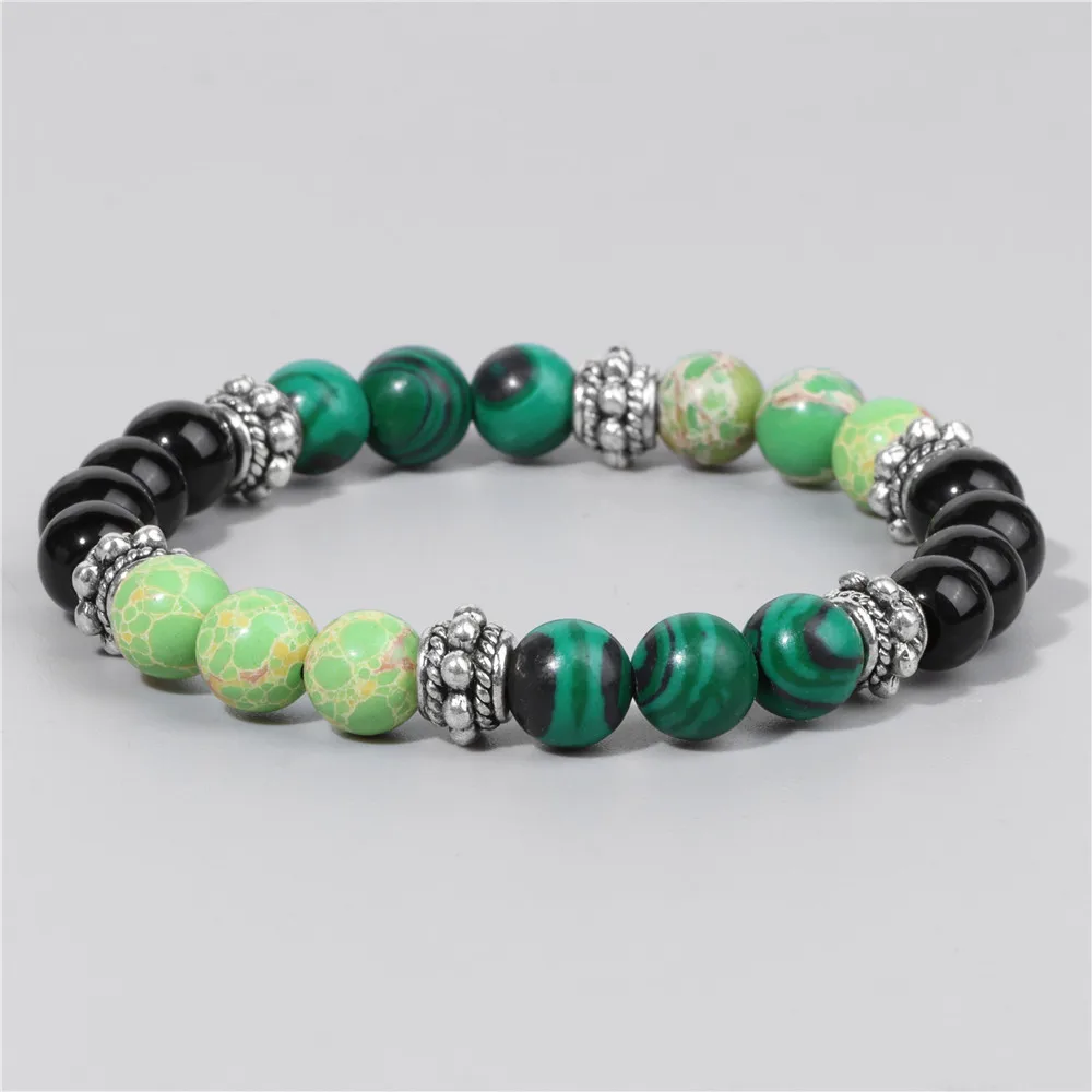 Women Natural Stone Bracelet Malachites Aquamarine Beads Bracelet Elastic Charm Bracelets Women Yoga Fashion Jewelry Men Bangle
