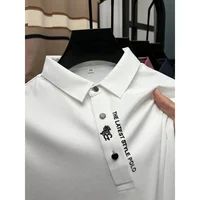 Haut de gamme flambant neuf été couleur unie soie coton haute qualité à manches courtes Polo hommes à la mode affaires sans couture haut décontracté 3