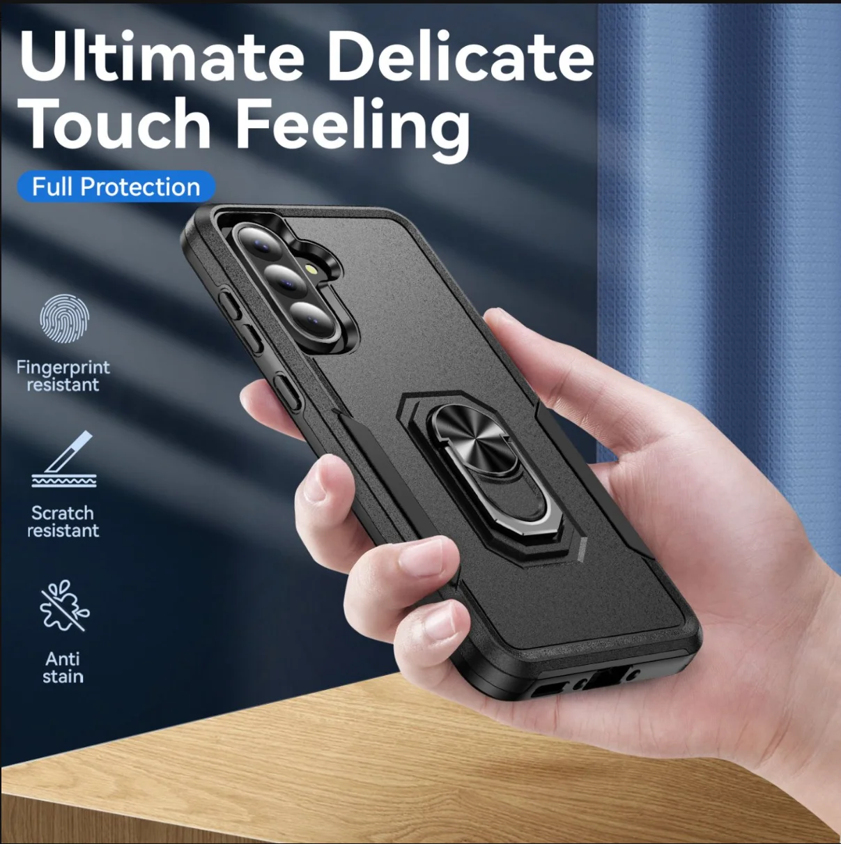 Rugged Military Armor Ring Bracket Phone Case - Dual Layer Shockproof Protection Cover