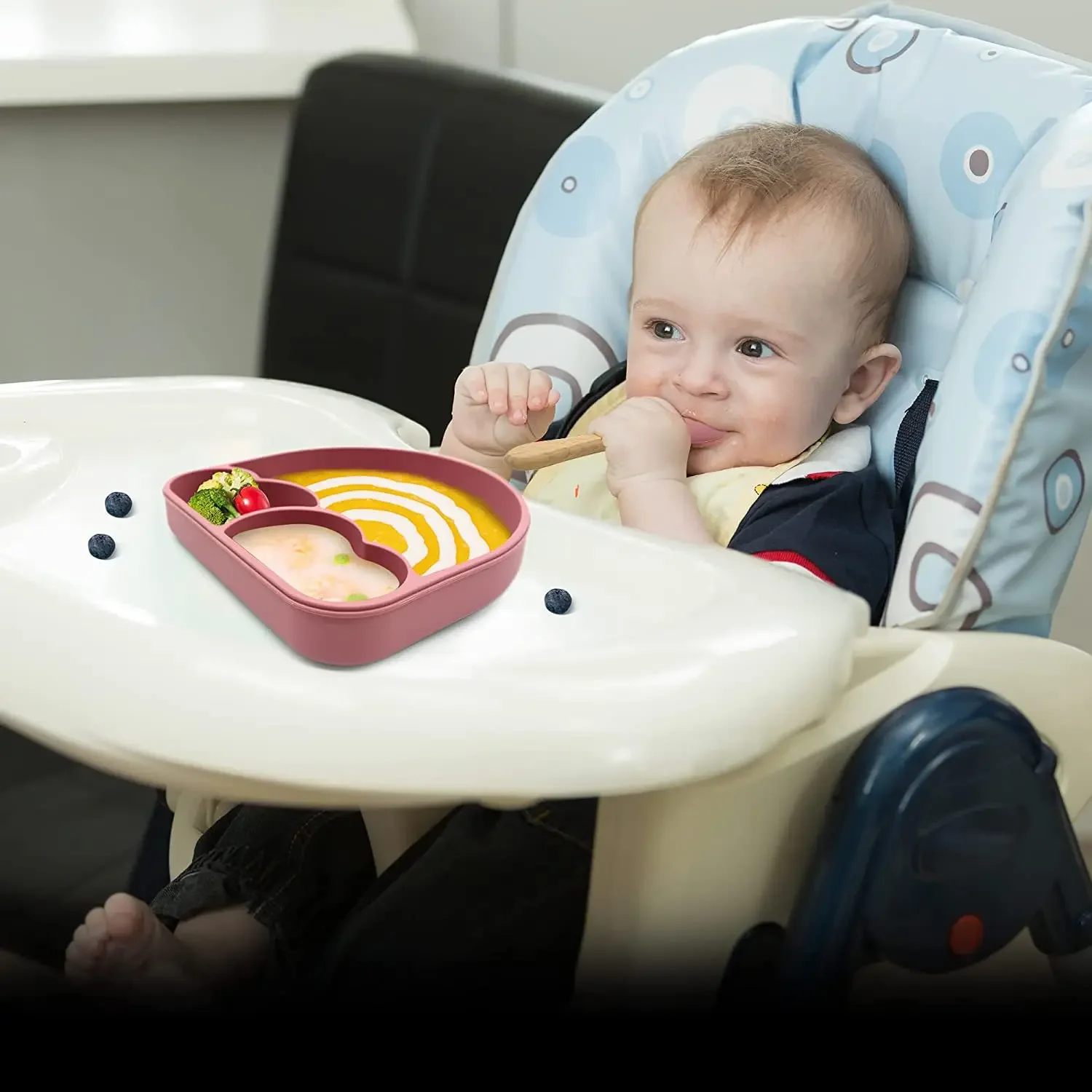 

Силиконовая обеденная тарелка с радужным облаком, детская обеденная Тарелка на присоске, перегородка, противоударные столовые приборы